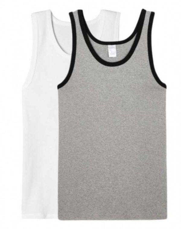 2x Débardeurs En Coton Bio – Gris + Blanc – Homme - Vins Rouges Harmonieux pour Chaque Occasion