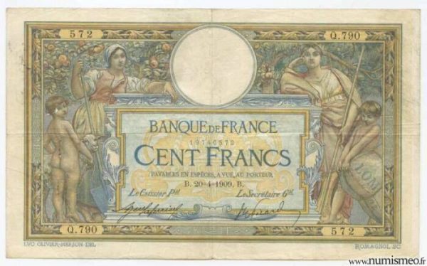 100 Francs Luc Olivier Merson Type 1906 &lsquo;Avec LOM&rsquo;, 20 4 1909 - Vins Rouges Harmonieux pour Chaque Occasion