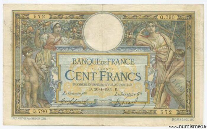 100 Francs Luc Olivier Merson Type 1906 ‘Avec LOM’, 20 4 1909 - Vins Rouges Harmonieux pour Chaque Occasion 100 Francs Luc Olivier Merson Type 1906 ‘Avec LOM’, 20 4 1909 - Vins Rouges Harmonieux pour Chaque Occasion