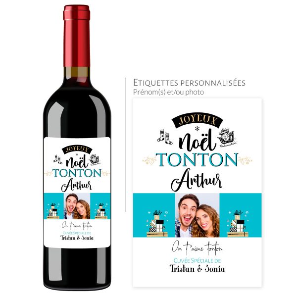 Cadeau noël Tonton | Bouteille personnalisée on t&rsquo;aime tonton - Vins Rouges Harmonieux pour Chaque Occasion