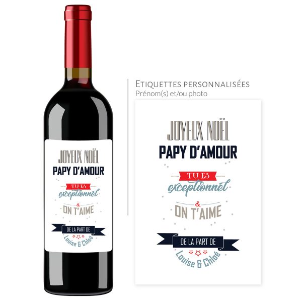Cadeau noël papy | Bouteille personnalisée papy on t&rsquo;aime - Vins Rouges Harmonieux pour Chaque Occasion