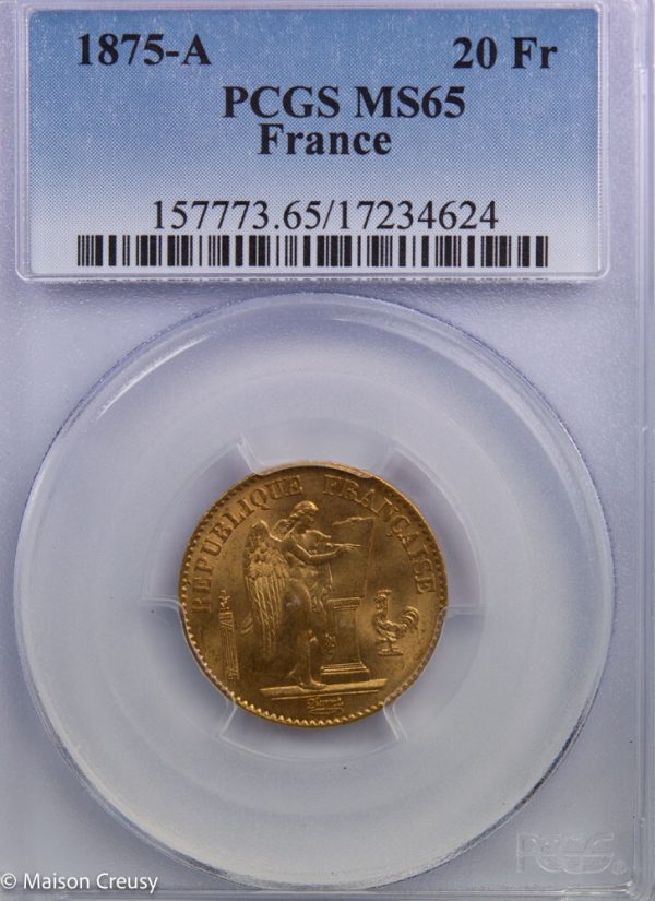 20 francs 1875 Paris PCGS MS65 - Vins Rouges Harmonieux pour Chaque Occasion