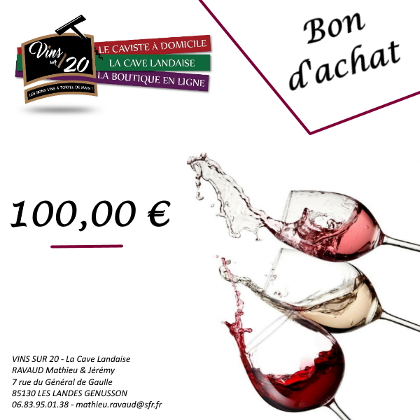 Bon d’achat de 100 € valable 1 an : Cave / Web / Domicile - Vins Rouges Harmonieux pour Chaque Occasion Bon d’achat de 100 € valable 1 an : Cave / Web / Domicile - Vins Rouges Harmonieux pour Chaque Occasion