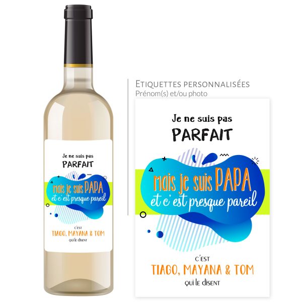 Cadeau papa | Bouteille personnalisée papa je ne suis pas parfait - Vins Rouges Harmonieux pour Chaque Occasion