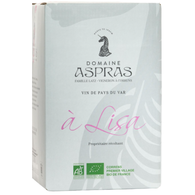 BIB 5L IGP VAR ROSE A LISA DOMAINE ASPRAS BIO - Vins Rouges Harmonieux pour Chaque Occasion BIB 5L IGP VAR ROSE A LISA DOMAINE ASPRAS BIO - Vins Rouges Harmonieux pour Chaque Occasion