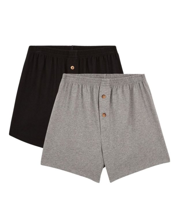 2x Caleçons courts en Coton BIO – Gris + Noir – Homme - Vins Rouges Harmonieux pour Chaque Occasion