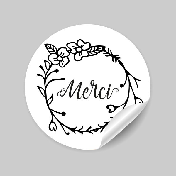 24 stickers ronds “Merci” diamètre 40 mm - Vins Rouges Harmonieux pour Chaque Occasion