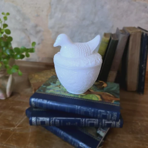 Boîte en opaline blanche – Oiseau sur son nid – Avon - Vins Rouges Harmonieux pour Chaque Occasion