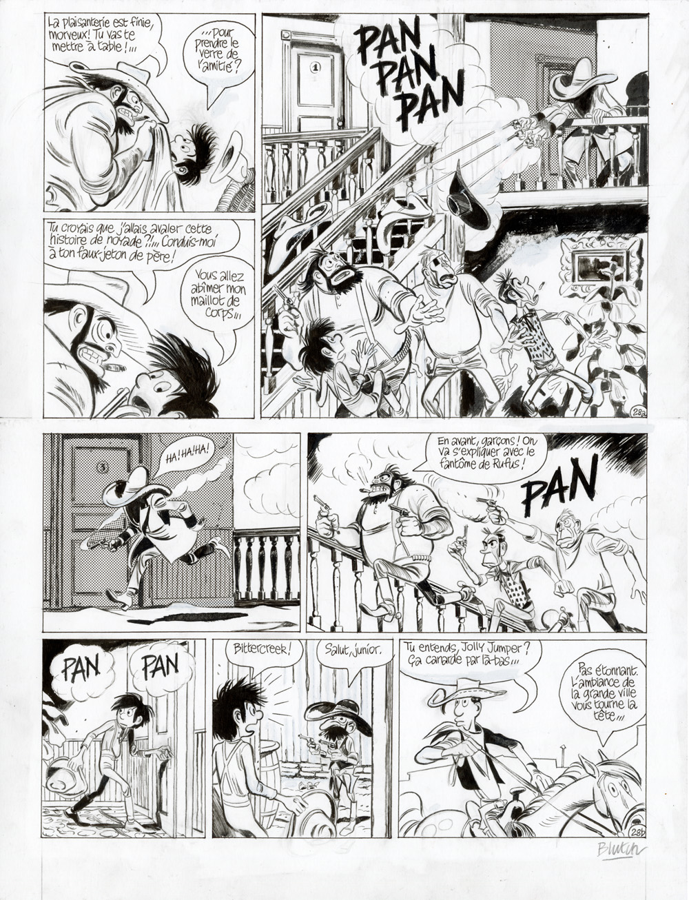BLUTCH – Les Indomptés – Hommage à Lucky Luke – Planche originale 28 - Vins Rouges Harmonieux pour Chaque Occasion BLUTCH – Les Indomptés – Hommage à Lucky Luke – Planche originale 28 - Vins Rouges Harmonieux pour Chaque Occasion
