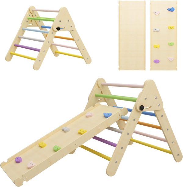 Aire de Jeux Montessori BenaRita 2 en 1 : Triangle d&rsquo;Escalade Arc-en-Ciel pour Tout-Petits - Vins Rouges Harmonieux pour Chaque Occasion