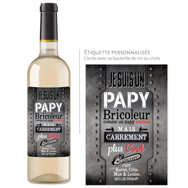 Cadeau papy | Bouteille personnalisée je suis un papy bricoleur - Vins Rouges Harmonieux pour Chaque Occasion