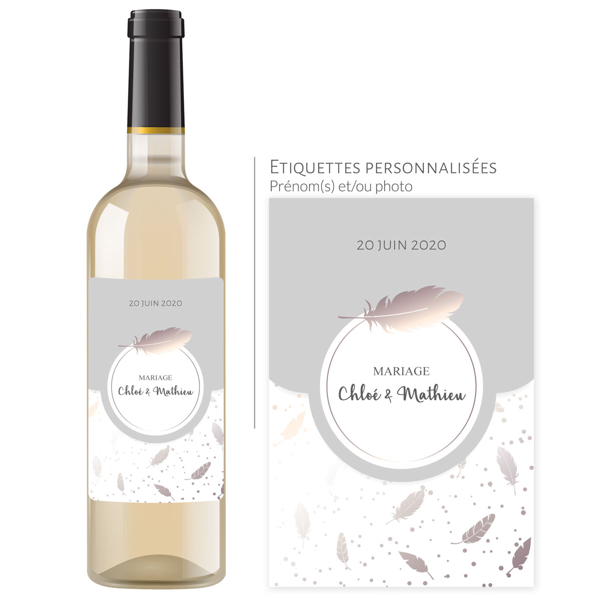 Bouteille personnalisée mariage | date et prénoms modèle plume - Vins Rouges Harmonieux pour Chaque Occasion Bouteille personnalisée mariage | date et prénoms modèle plume - Vins Rouges Harmonieux pour Chaque Occasion