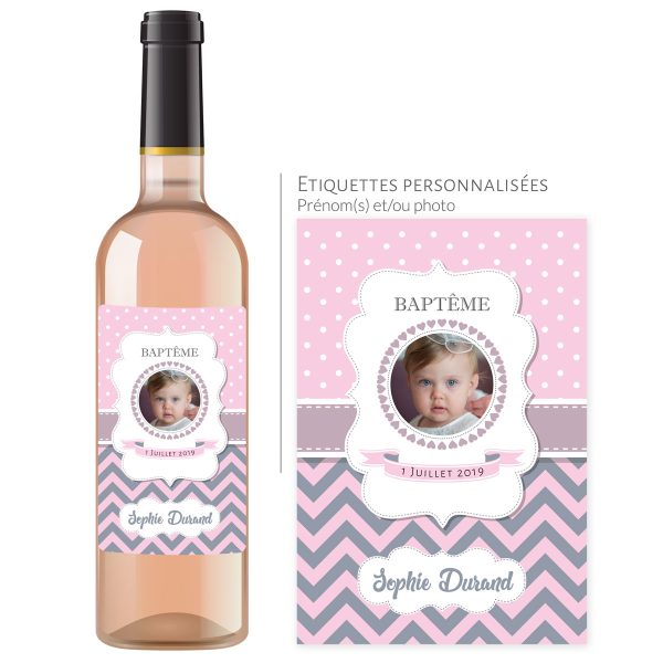 Cadeau baptême | Bouteille personnalisée pour baptême fille - Vins Rouges Harmonieux pour Chaque Occasion