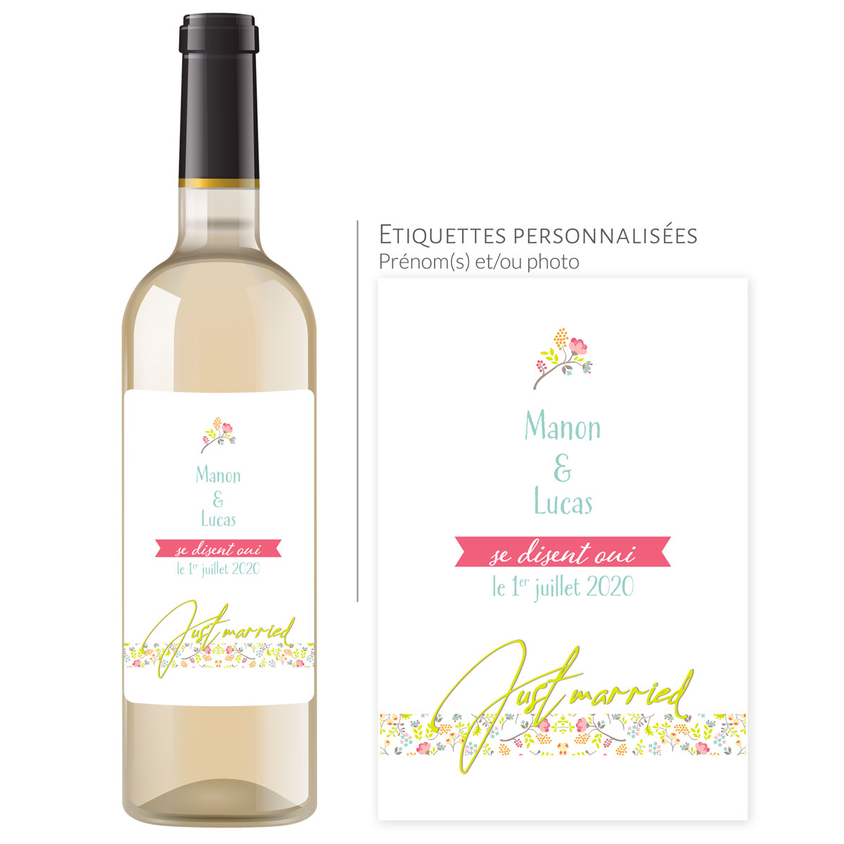Bouteille mariage just married | À personnaliser avec prénoms et date - Vins Rouges Harmonieux pour Chaque Occasion Bouteille mariage just married | À personnaliser avec prénoms et date - Vins Rouges Harmonieux pour Chaque Occasion