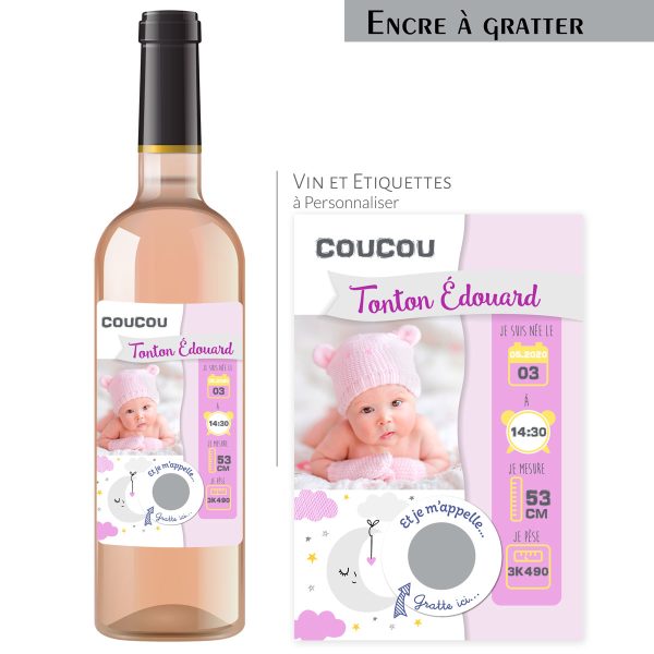 Annonce naissance | Bouteille personnalisée nuage rose et je m&rsquo;appelle - Vins Rouges Harmonieux pour Chaque Occasion