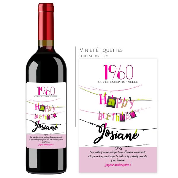 Cadeau anniversaire Happy Birthday | Bouteille personnalisée Date et prénom - Vins Rouges Harmonieux pour Chaque Occasion