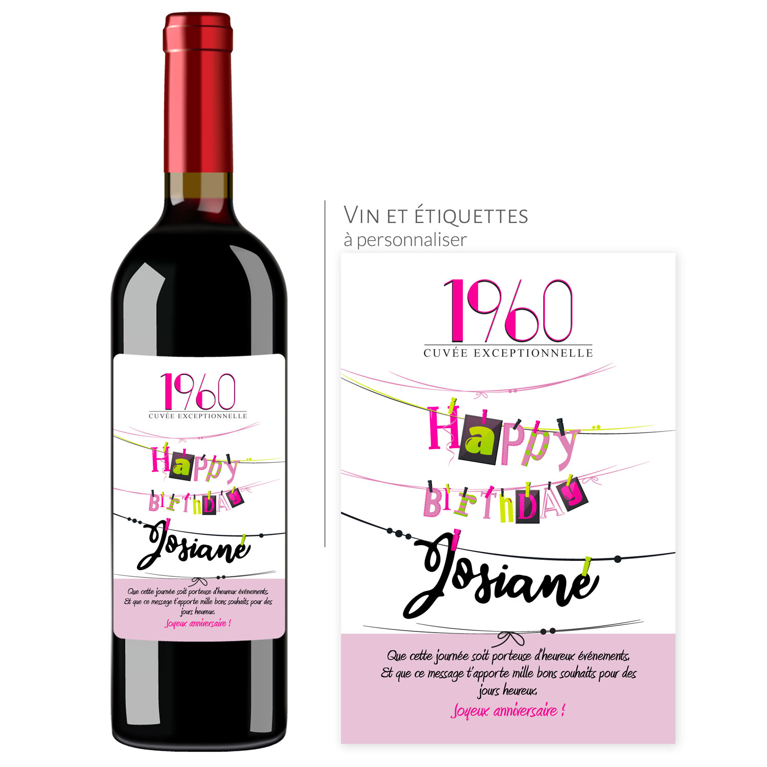 Cadeau anniversaire Happy Birthday | Bouteille personnalisée Date et prénom - Vins Rouges Harmonieux pour Chaque Occasion Cadeau anniversaire Happy Birthday | Bouteille personnalisée Date et prénom - Vins Rouges Harmonieux pour Chaque Occasion