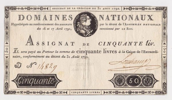 Assignat 50 livres 31 aout 1792 - Vins Rouges Harmonieux pour Chaque Occasion