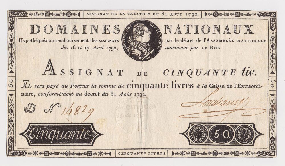 Assignat 50 livres 31 aout 1792 - Vins Rouges Harmonieux pour Chaque Occasion Assignat 50 livres 31 aout 1792 - Vins Rouges Harmonieux pour Chaque Occasion
