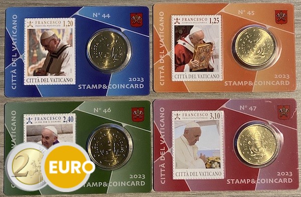 50 cent en postzegel coincard Vaticaan 2023 – nr 44 + 45 + 46 + 47 - Vins Rouges Harmonieux pour Chaque Occasion 50 cent en postzegel coincard Vaticaan 2023 – nr 44 + 45 + 46 + 47 - Vins Rouges Harmonieux pour Chaque Occasion