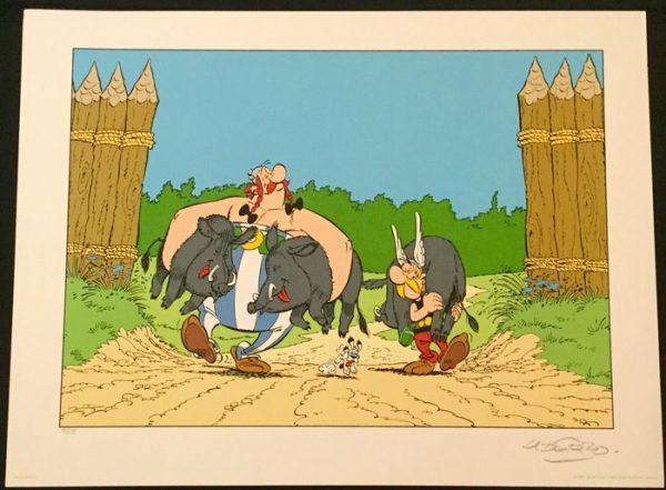 Albert Uderzo -Sérigraphie Equinoxe – Astérix et Obélix retour de chasse – 199 ex signé (1997) - Vins Rouges Harmonieux pour Chaque Occasion