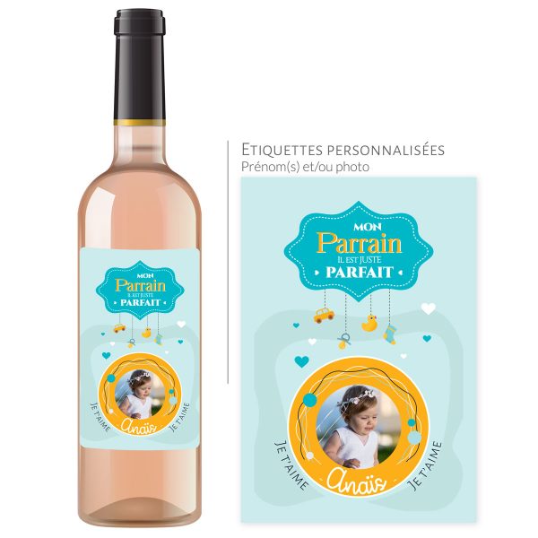Cadeau parrain | Bouteille personnalisée baptême parrain parfait - Vins Rouges Harmonieux pour Chaque Occasion