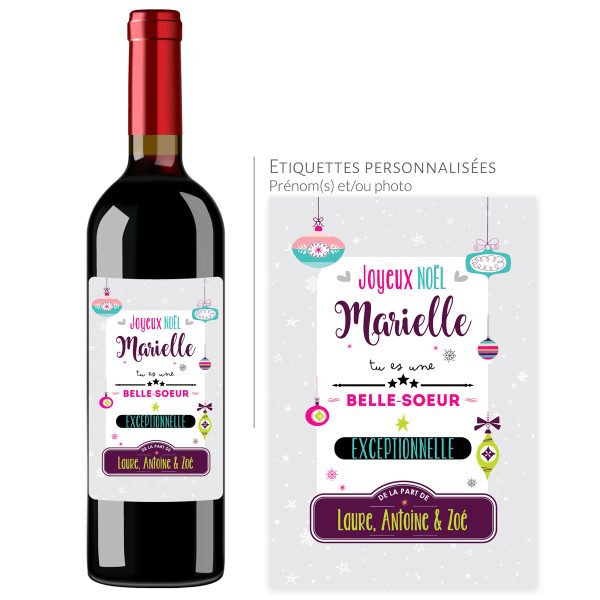 Cadeau noël Belle-Soeur | Bouteille personnalisée Tu es exceptionnelle - Vins Rouges Harmonieux pour Chaque Occasion